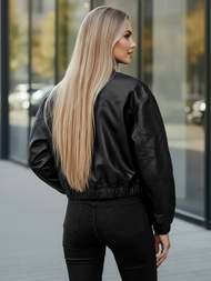 Chaqueta de cuero para mujer negra OZONEE JS/11Z8281