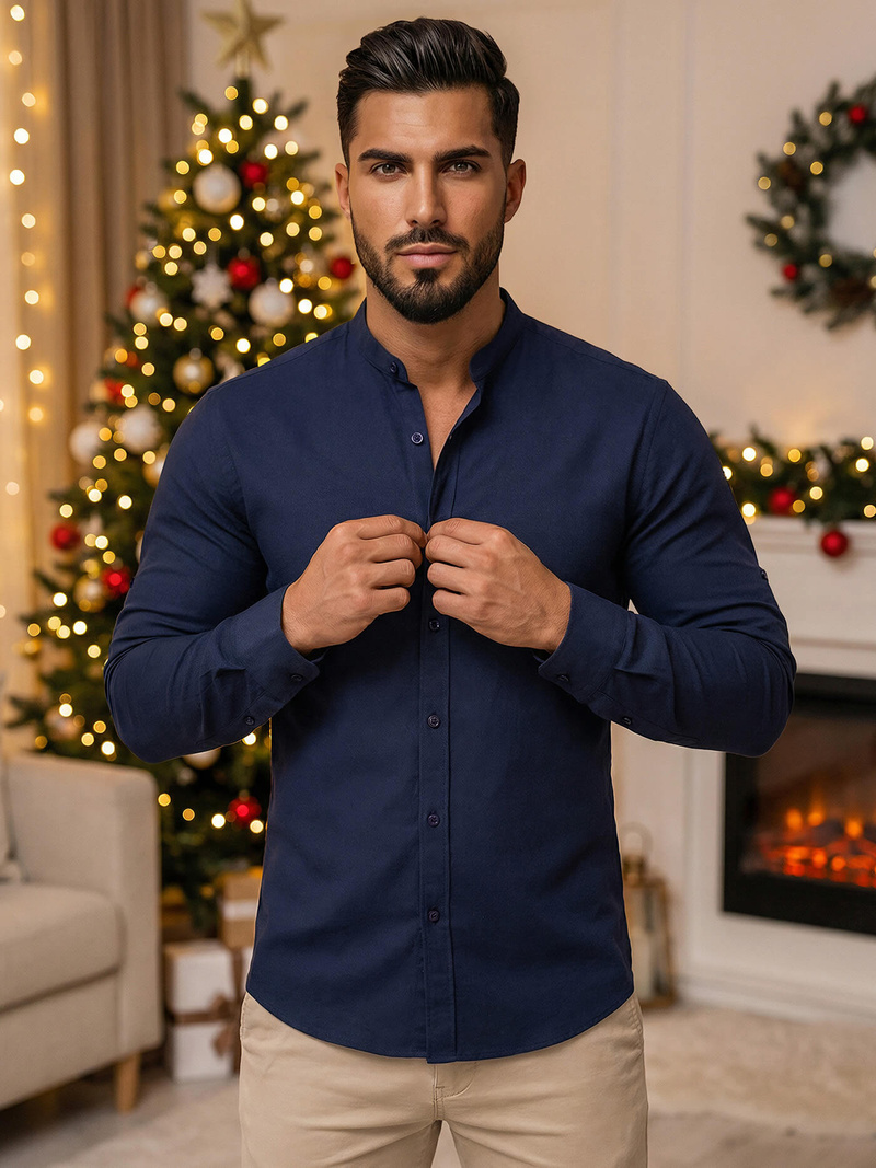 Camisa de hombre azul marino OZONEE O/V69Z