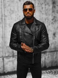Chaqueta de cuero de hombre negra OZONEE JS/11Z8067