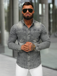 Camisa vaquera de hombre gris OZONEE NB/MC712GZ