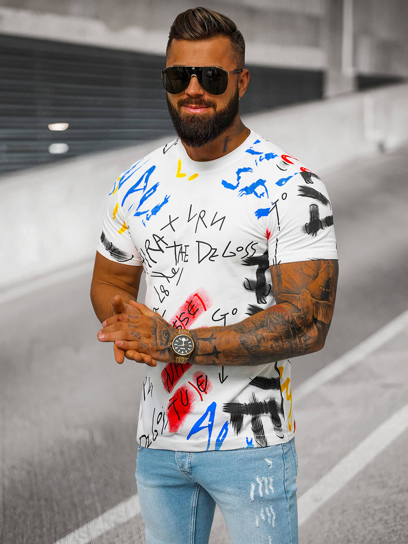 Camiseta de hombre blanco OZONEE JS/8T1211/1