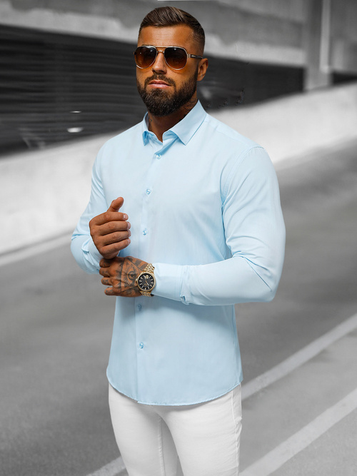 Camisa de hombre azul claro OZONEE O/V59