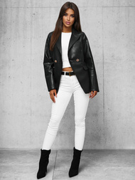 Chaqueta de cuero para mujer negra OZONEE JS/11Z8121Z