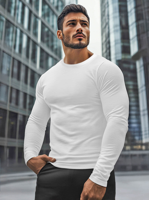 Camiseta de manga larga de hombre blanca OZONEE JS/2088
