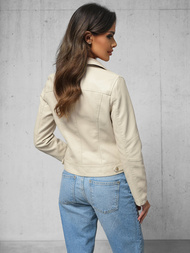 Chaqueta de cuero para mujer beige OZONEE O/G88