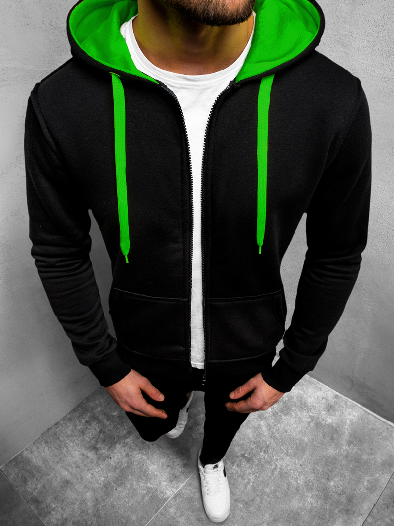Sudadera de hombre negra-verde OZONEE JS/2013Z