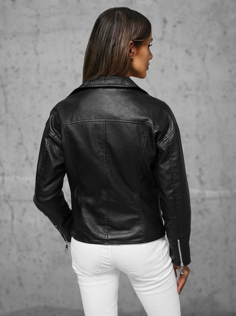 Chaqueta de cuero para mujer negra OZONEE JS/11Z8061
