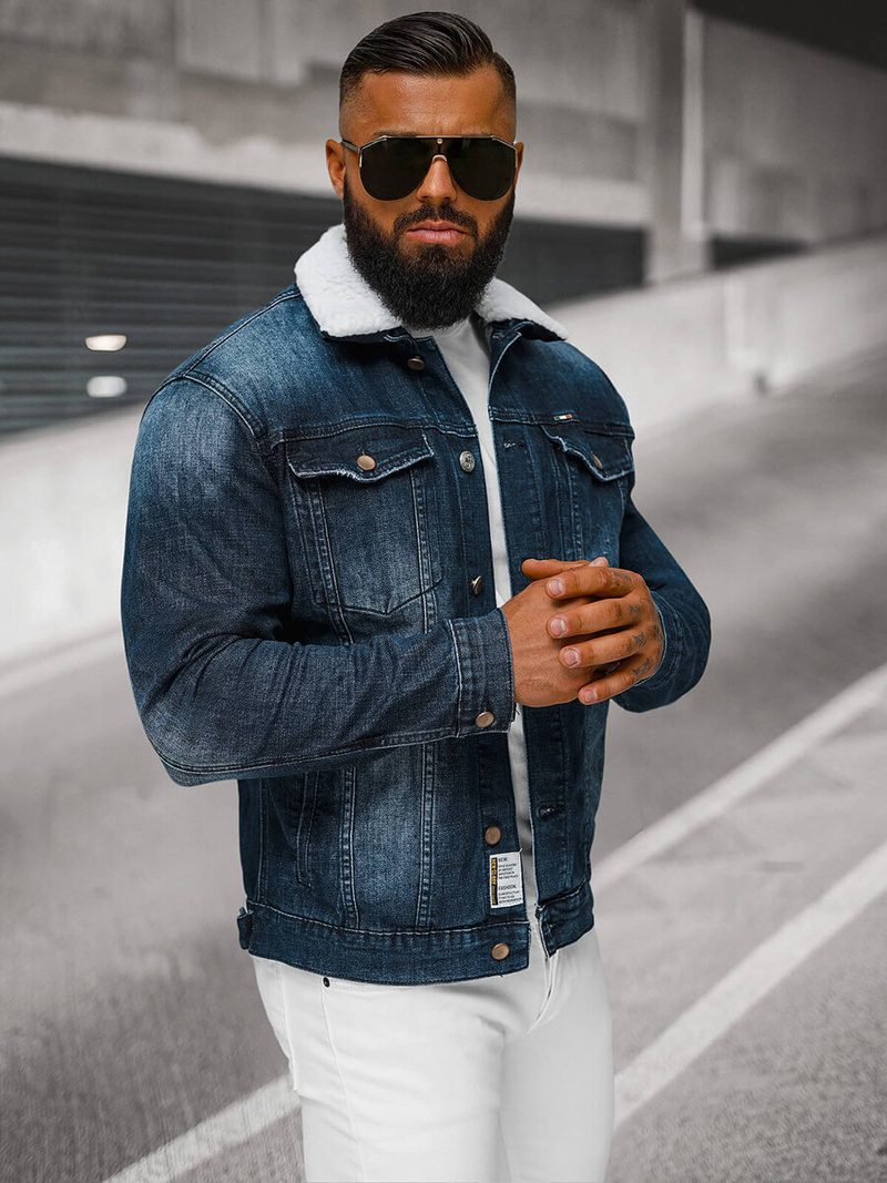 Chaqueta vaquera de hombre sherpa azul oscuro OZONEE NB/MJ516BSZ