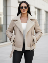 Chaqueta de cuero para mujer beige OZONEE JS/11Z8177Z