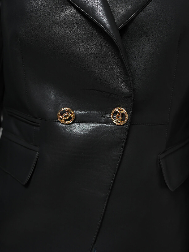 Chaqueta de cuero para mujer negra OZONEE JS/11Z8121