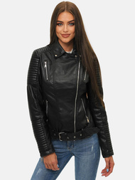 Chaqueta de cuero para mujer negra OZONEE JS/11Z8009