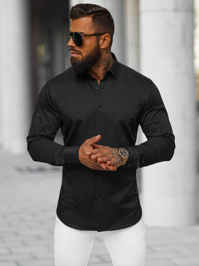 Camisa de hombre negra OZONEE O/V125