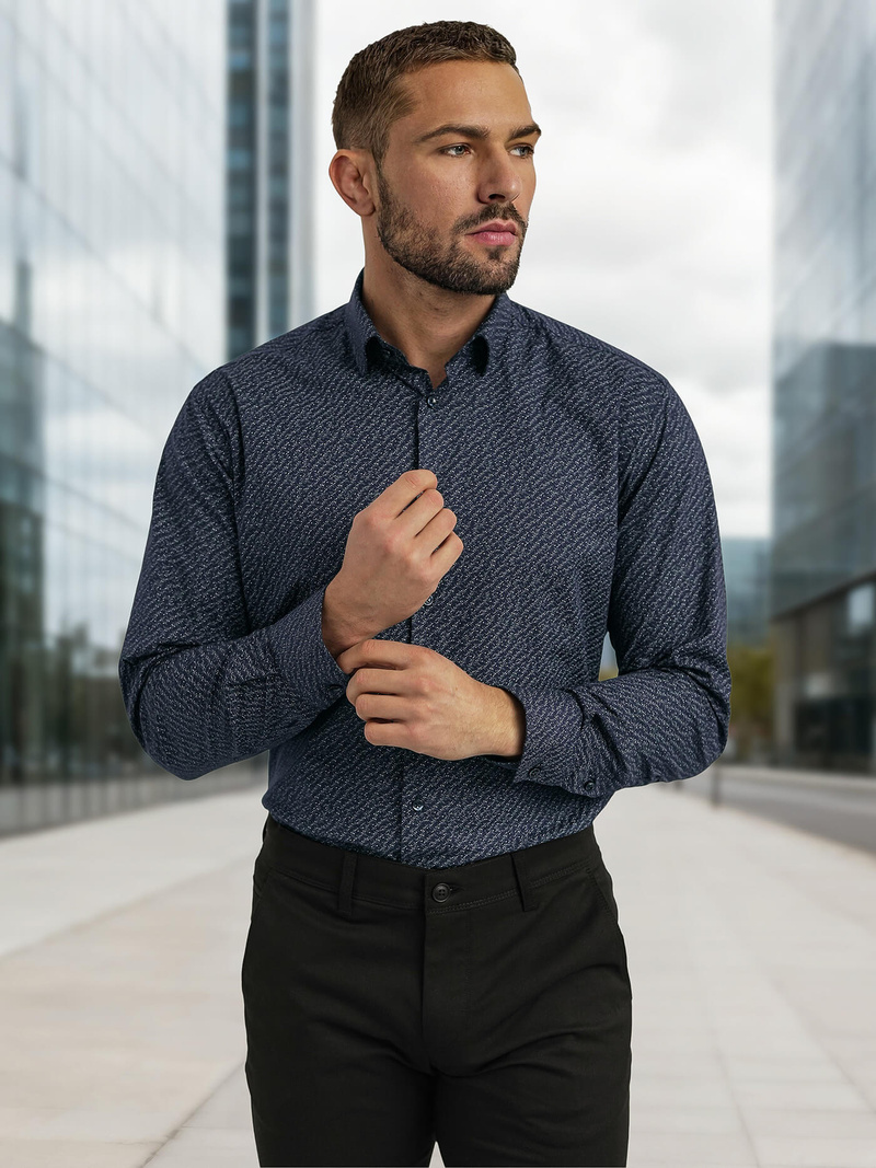 Camisa de hombre azul marino OZONEE V/V186