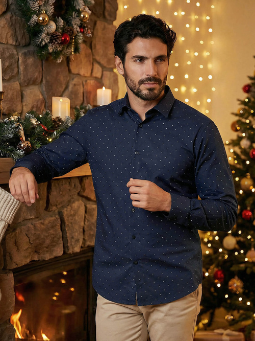 Camisa de hombre azul marino OZONEE V/V181Z