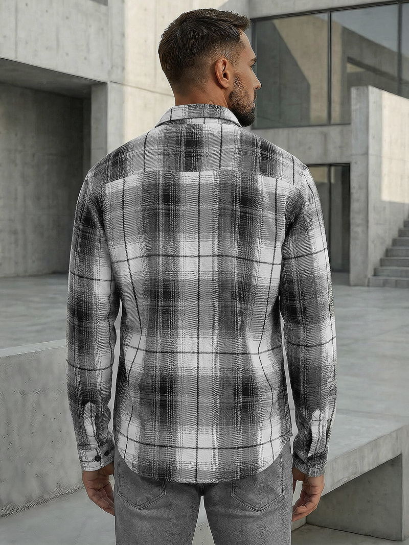 Camisa de hombre negro-blanca OZONEE NB/MC728N/4Z