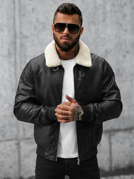 Chaqueta de cuero de hombre negra OZONEE JB/JP1178Z