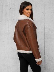 Chaqueta de cuero para mujer marrón OZONEE JS/11Z8176Z