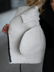 Chaqueta de cuero para mujer negro-blanca OZONEE JS/11Z8177Z