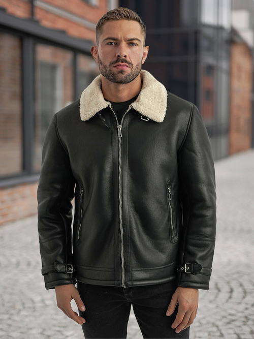 Chaqueta de cuero de hombre negra OZONEE JS/11Z8271