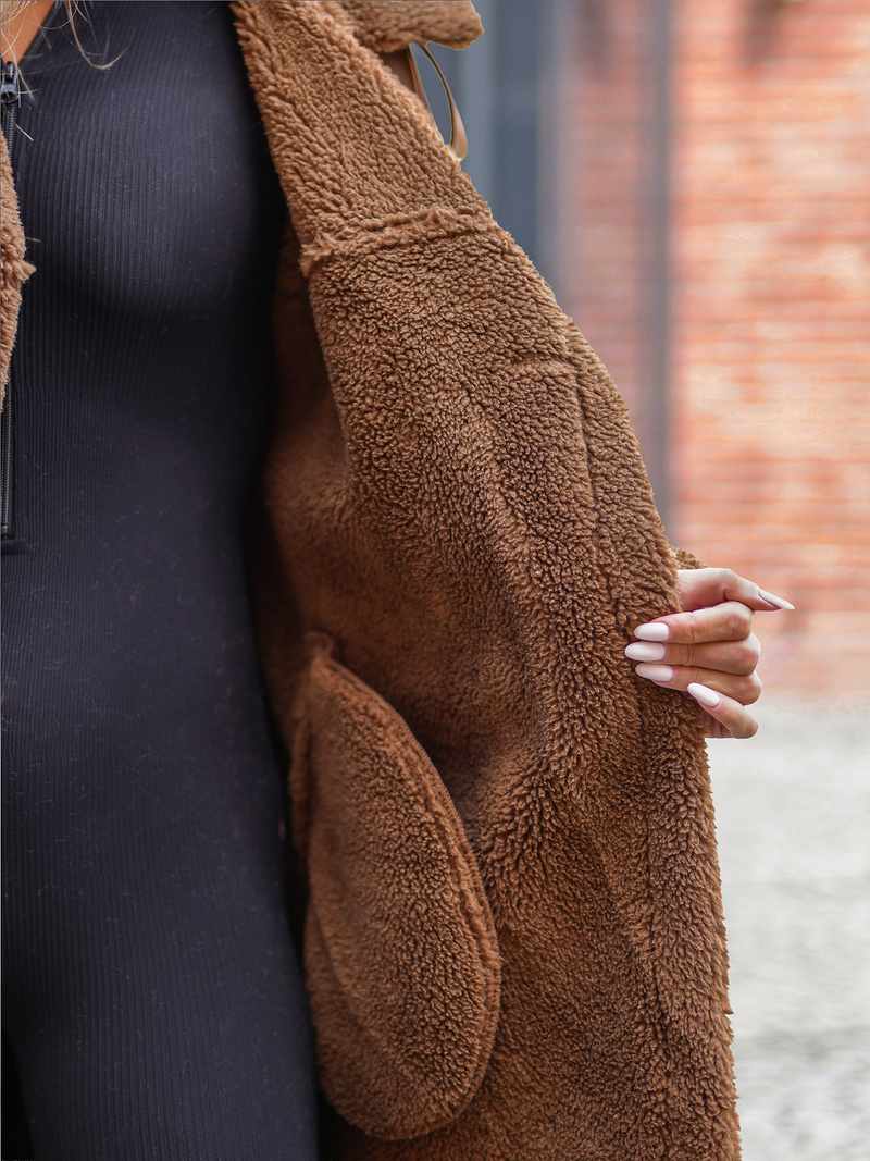 Abrigo de cuero de mujer camel OZONEE JS/11Z8253