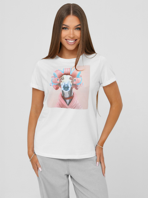 Camiseta de mujer blanco-rosa OZONEE JS/YJ77726