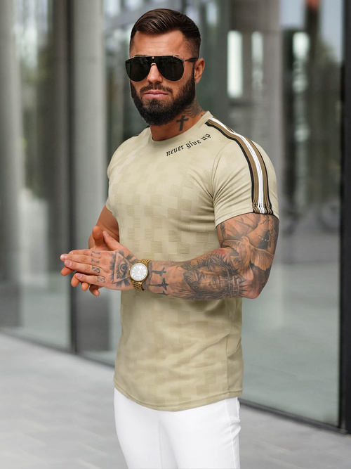 Camiseta de hombre beige OZONEE O/QS11621