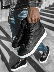 Sneakers altas de hombre negro-blancos OZONEE W/034