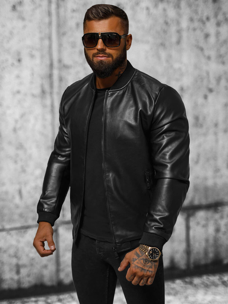 Chaqueta de cuero de hombre negra OZONEE JS/11Z8105