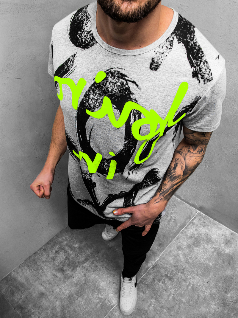 Camiseta de hombre gris OZONEE JS/KS1985Z