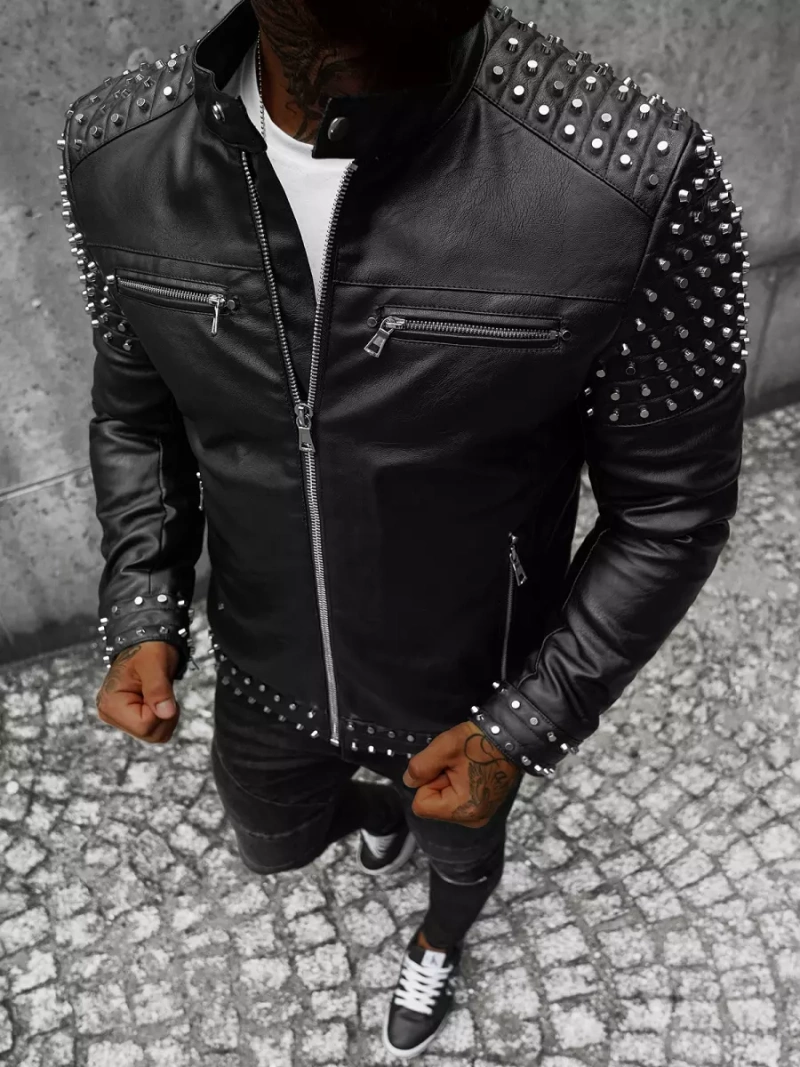 Chaqueta de cuero de hombre negra OZONEE JS/11Z8007