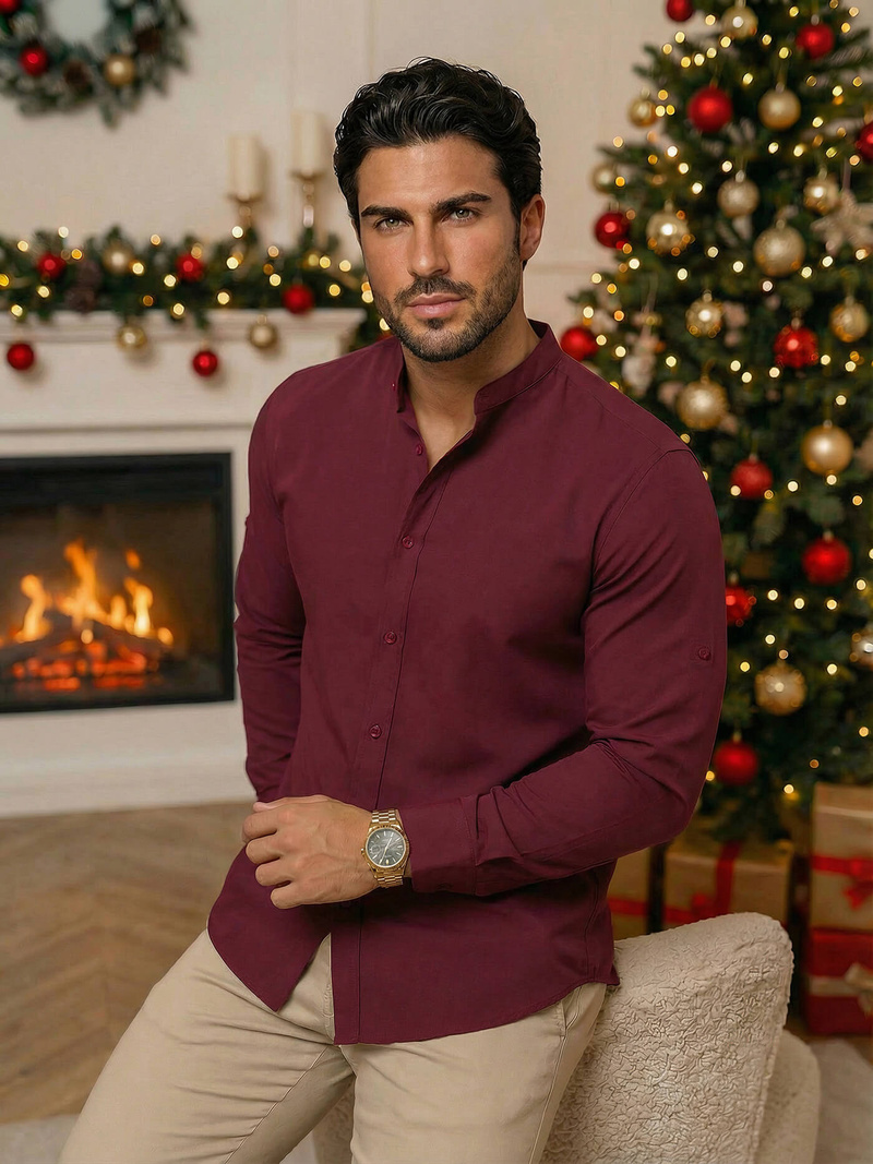 Camisa de hombre burdeos OZONEE O/V57Z