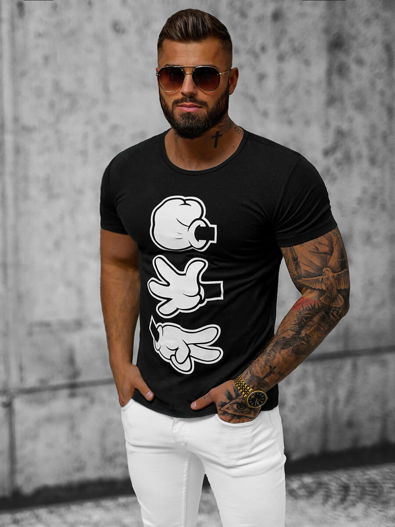 Camiseta de hombre negra OZONEE JS/KS1997Z