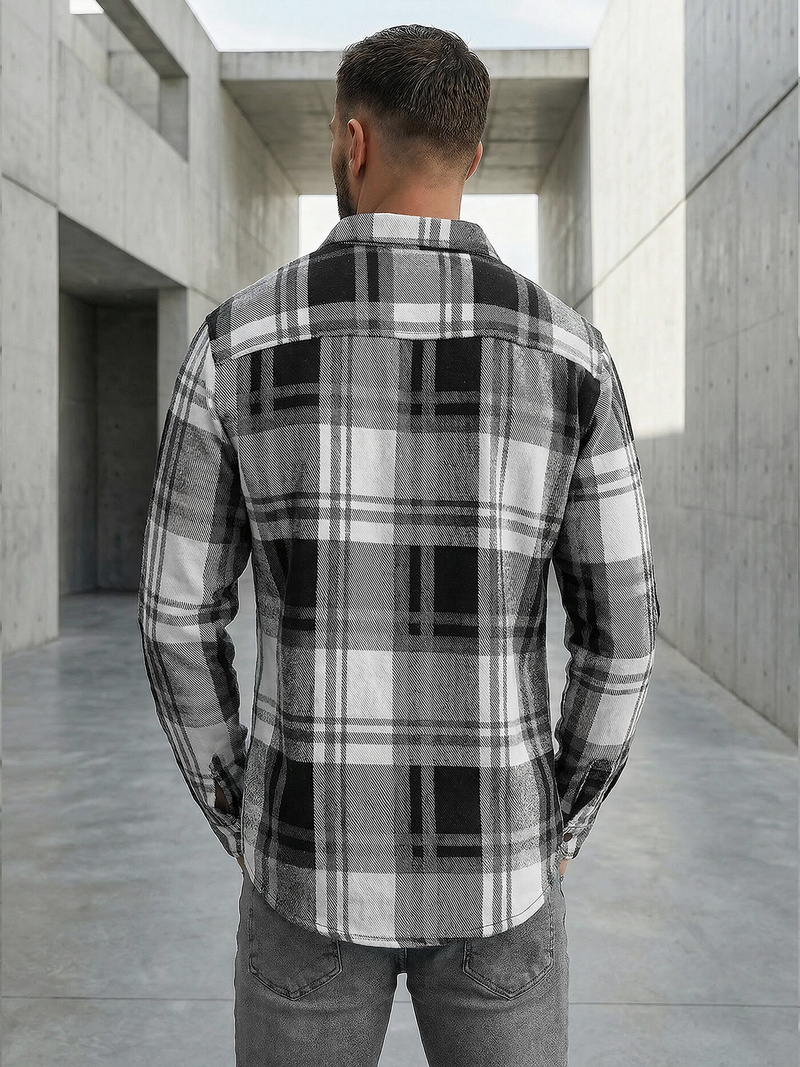 Camisa de hombre negro-blanca OZONEE NB/MC728N/3Z