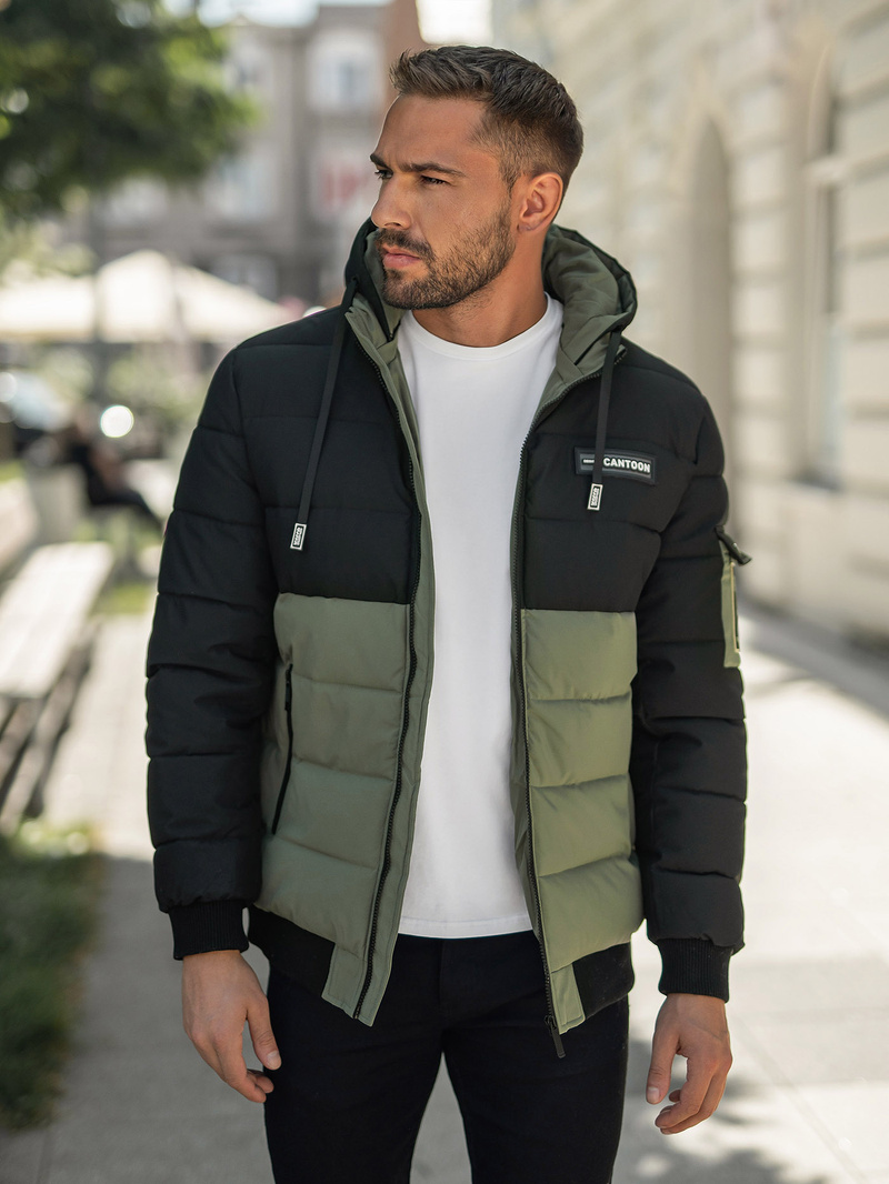Chaqueta de invierno de hombre negro-verde OZONEE JS/31M5083/136