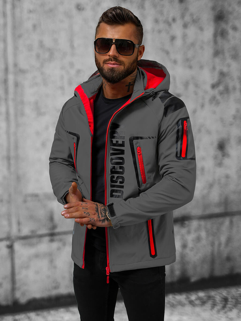 Chaqueta softshell de hombre gris-rojo OZONEE JS/HH025/2BZ