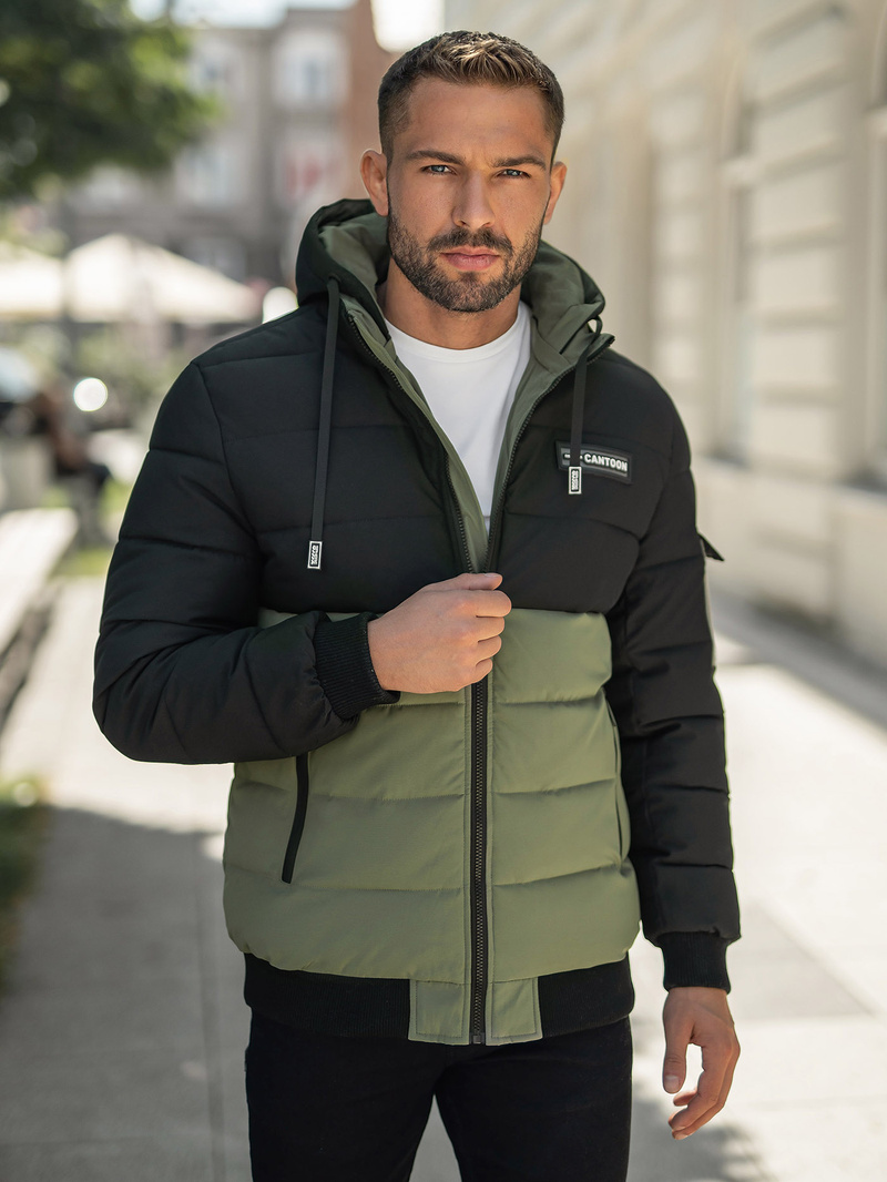 Chaqueta de invierno de hombre negro-verde OZONEE JS/31M5083/136