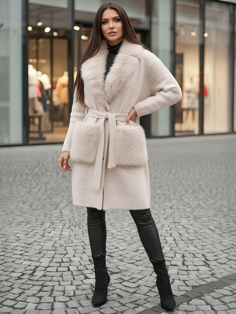 Abrigo de mujer beige OZONEE JS/53M5200/155Z