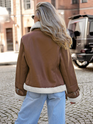 Chaqueta de cuero para mujer marrón OZONEE JS/11Z8177Z