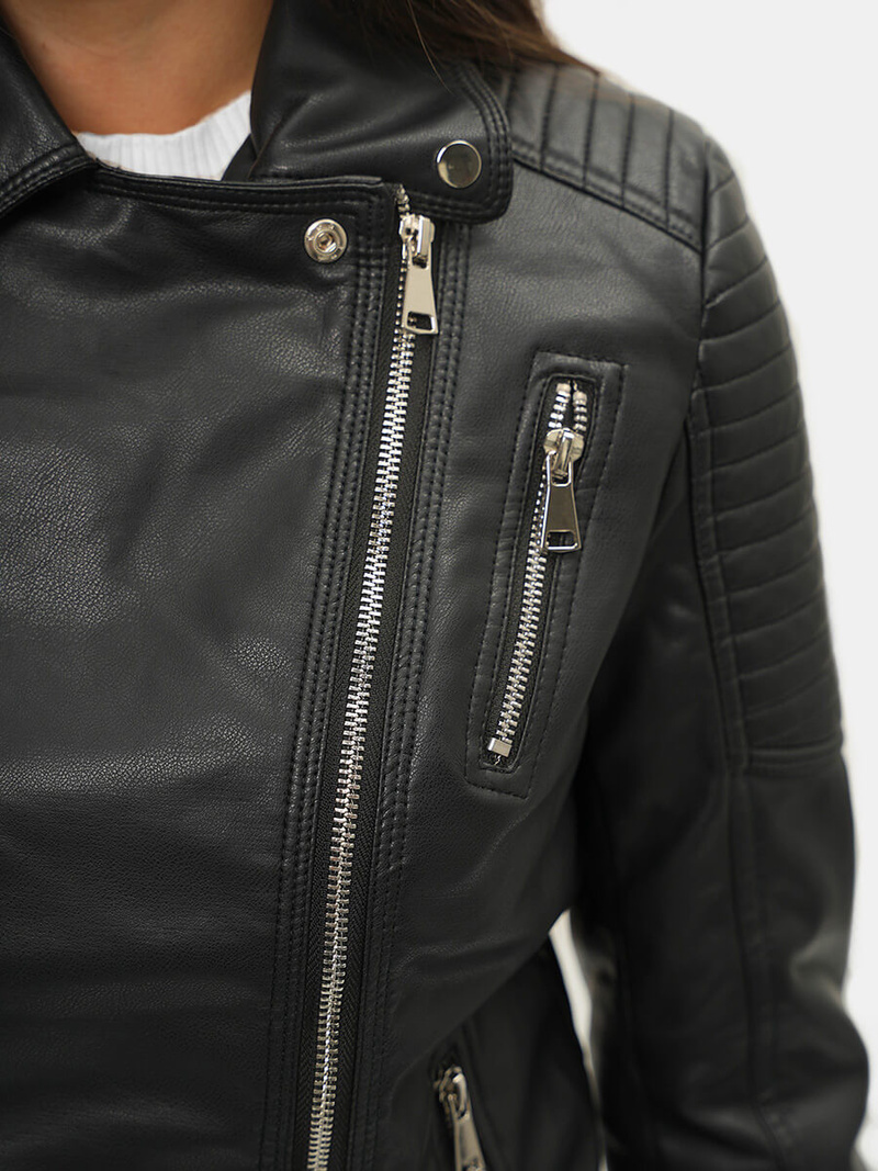 Chaqueta de cuero para mujer negra OZONEE JS/11Z8009