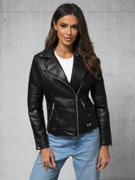Chaqueta de cuero para mujer negra OZONEE JS/11Z8109