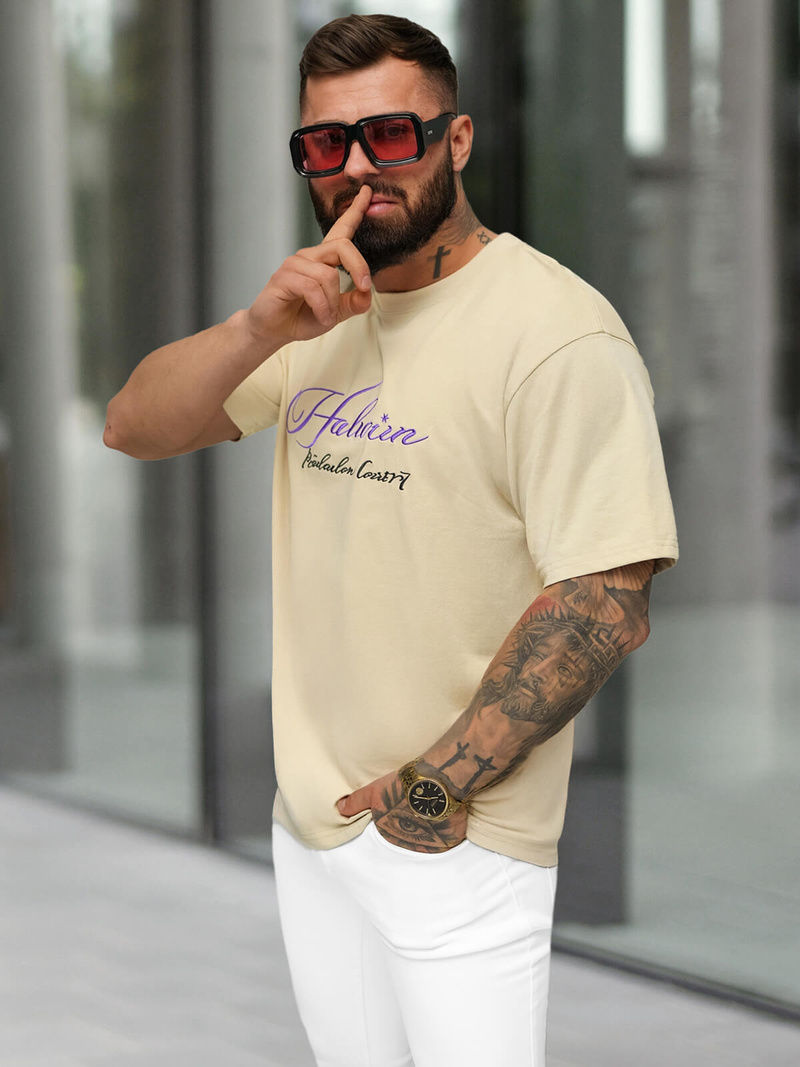 Camiseta de hombre beige OZONEE O/YN2/632