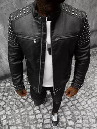 Chaqueta de cuero de hombre negra OZONEE JS/11Z8007