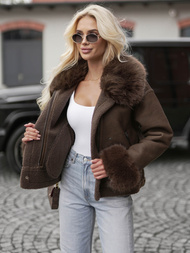 Chaqueta de cuero para mujer chocolate OZONEE JS/61M8505/84Z