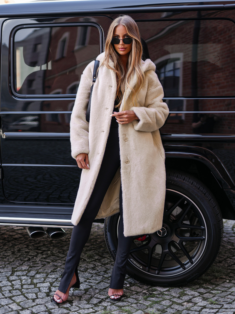 Chaqueta de invierno de piel para mujer beige OZONEE JS/11Z8250