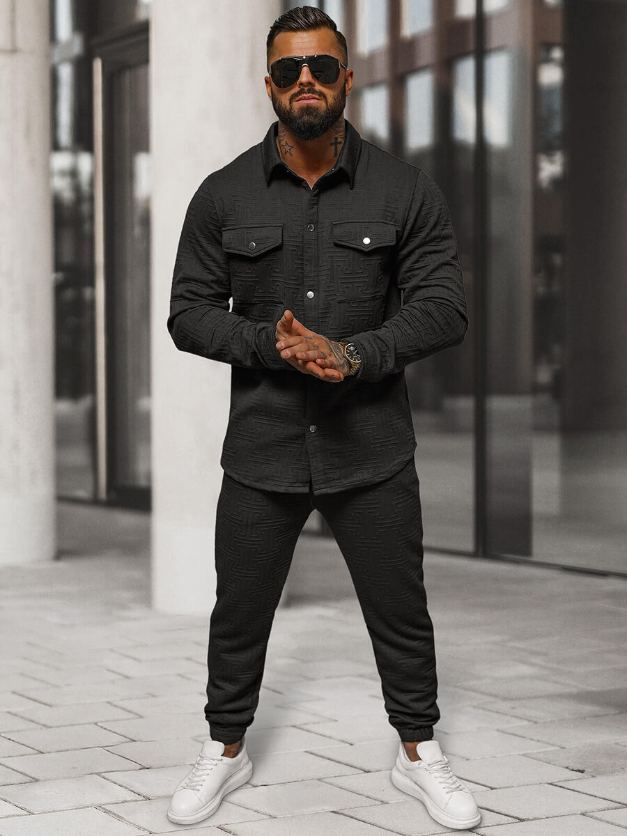 Conjunto de hombre negro camisa y pantalón OZONEE O/3C105 OZONEE