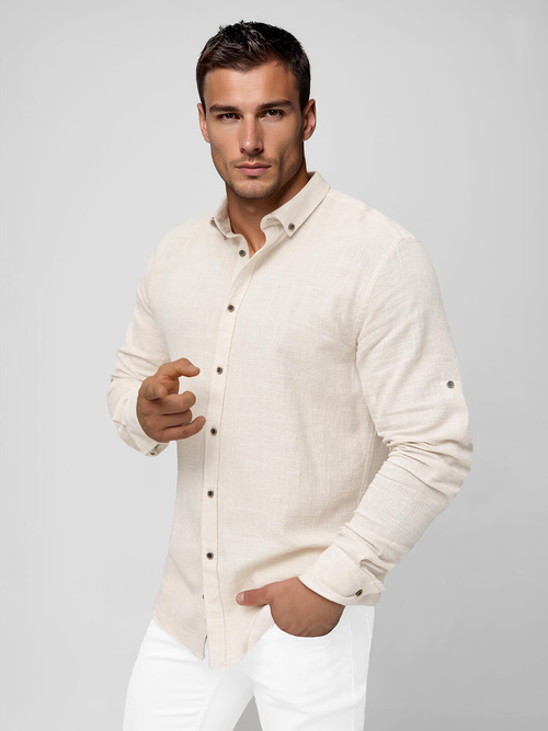 Camisa de hombre beige OZONEE O/V147