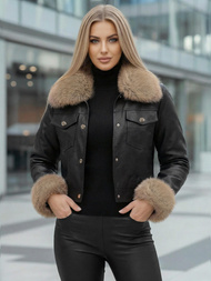 Chaqueta de cuero para mujer negro-beige OZONEE JS/61M8513/392B