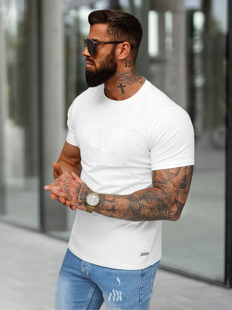 Camiseta de hombre blanco OZONEE O/QQ1390