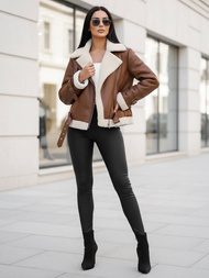 Chaqueta de cuero para mujer marrón OZONEE JS/11Z8177Z