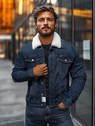 Chaqueta vaquera de hombre sherpa azul marino OZONEE NB/MJ517BS